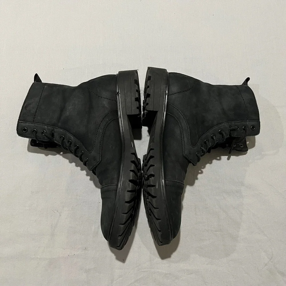 Calvin Klein Lorenzo Mens Black Suede Leather Lace Up Lug Sole Combat Boots 10